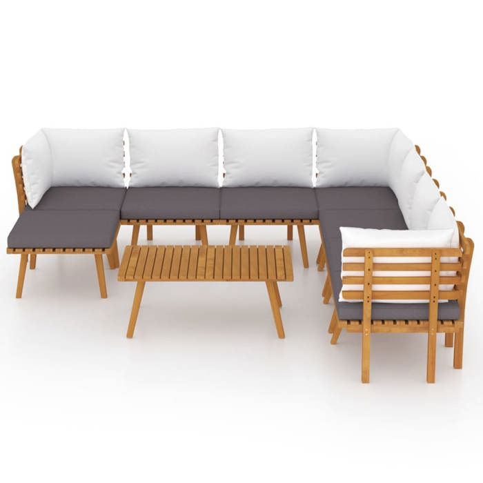 VidaXL Solid Acacia Wood Garden Lounge Set 9 Pcs with Cushions Outdoor Furniture Patio Furniture Terrace Furniture 3087022
