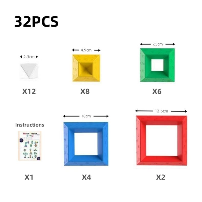 32PCS Building Blocks Pyramid Assembly Puzzle Toys Intellectual Development Brain Teasers Stacker Toy Magic Tower