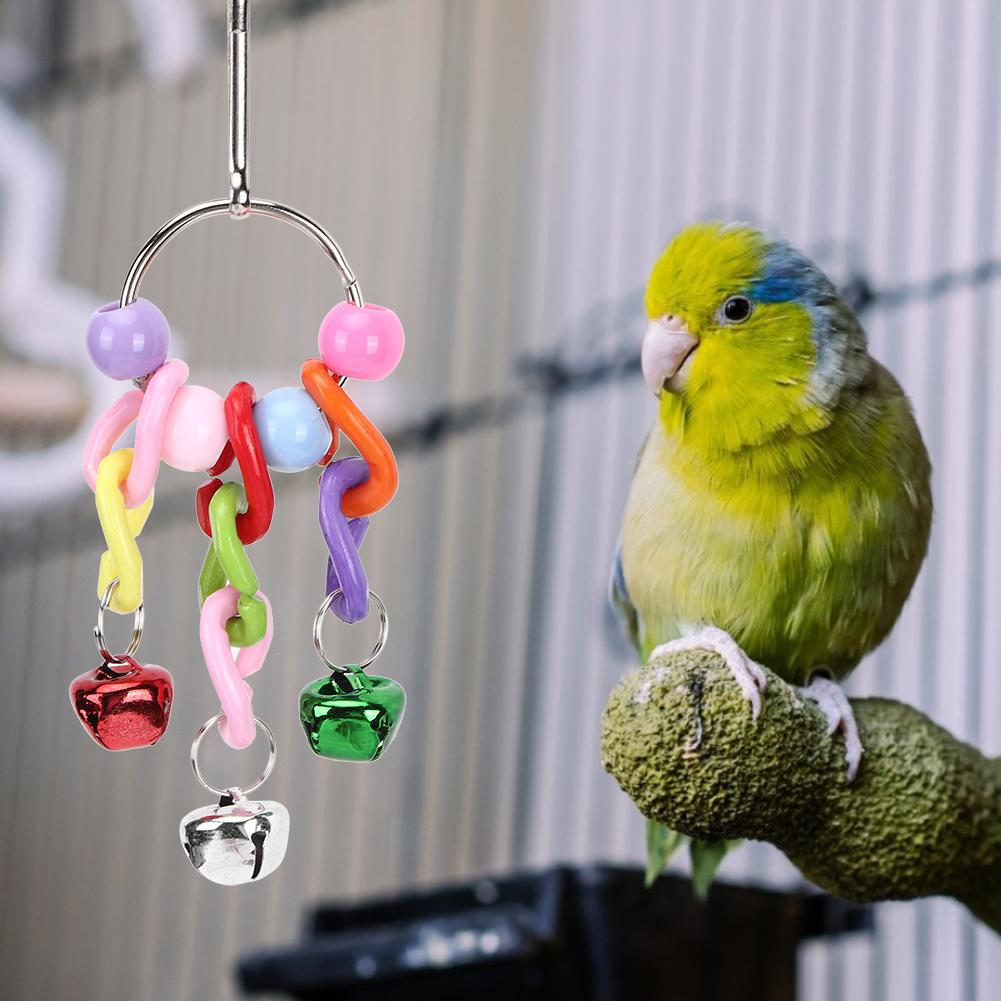 6PCS Bird Parrots Hanging Swing Sepaktakraw Bell Wooden Pendant Biting Chewing Toy Pet Cage Accessory