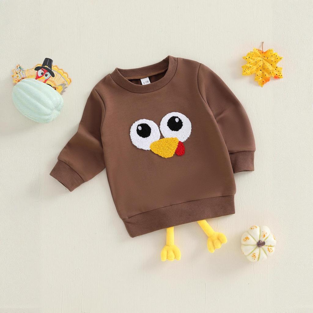 Autumn Baby Thanksgiving Sweatshirt - Cute Turkey Embroidered Top for Boys & Girls
