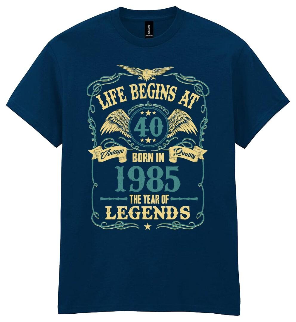 Life Begins at 40 Mens Birthday T-Shirt Mens Womens Tees Top Born in 1985 Legends 40th Gift For Him M