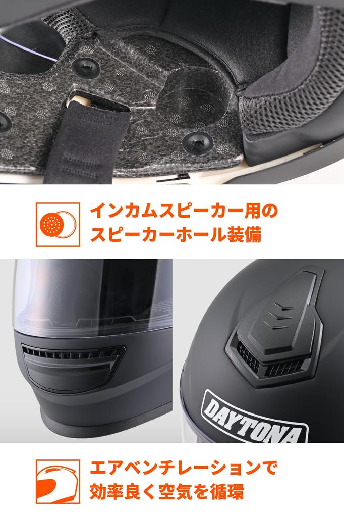 Daytona Motorcycle SG Pinlock Sheet Speaker Matte Size L 46523 DN-003NM Full-Face Helmet, Standard, ABS+PC, Included, Holes, Black, (59-60cm),