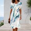 Women Plus Size Round Neck Short Sleeve Abstract Printed A Line Flared Dress