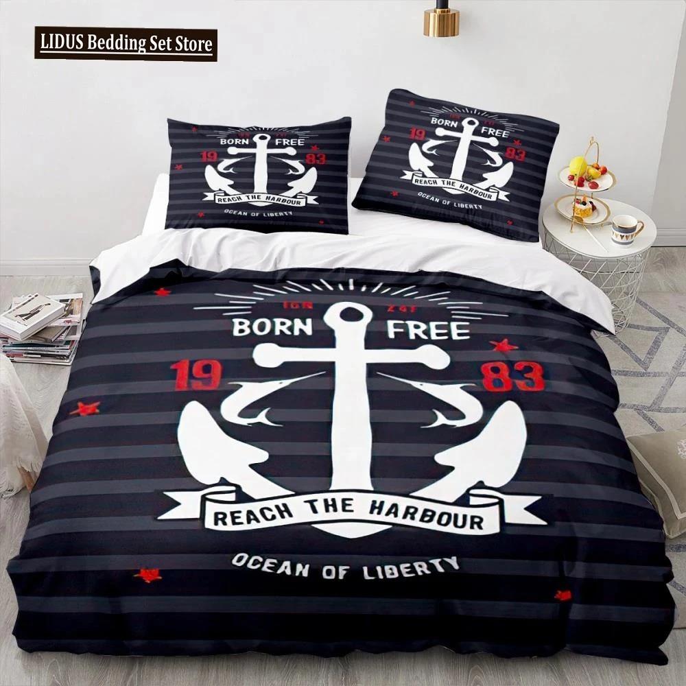 Nautical Bedding Set Ocean Anchor Duvet Cover Sailor Pirate Sea Adventure Bedspread For Kids Boys Navy Blue