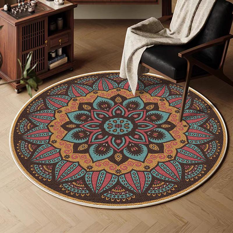 VIKAMA Retro Round Carpet, Living Room Persian Ethnic Style Sofa Cushion, Bedroom Study Room Carpet, Home Decoration