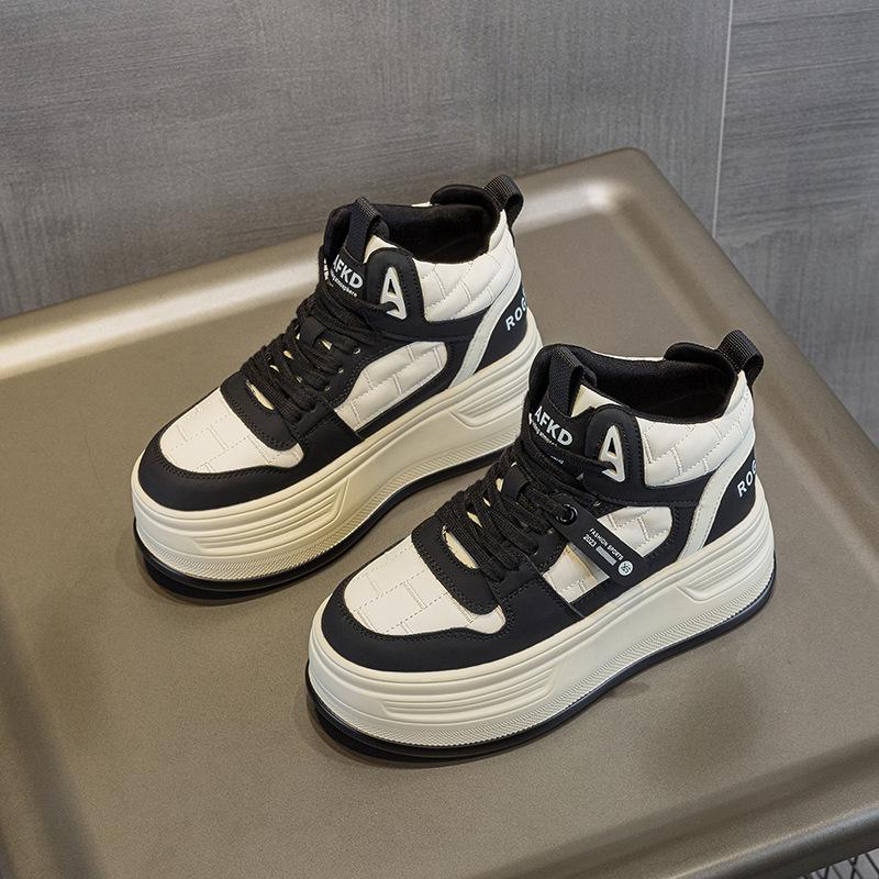 Heightened Thick-soled Fashionable Versatile Autumn and Winter New Single Shoes Rabbit Hair Trend Cotton Warm Women's Shoes Student High-top Shoes