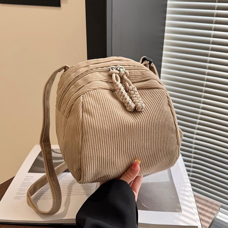 Women's Retro Casual Corduroy Shoulder Bag - Solid Color, Japanese & Korean Style Crossbody Fashion