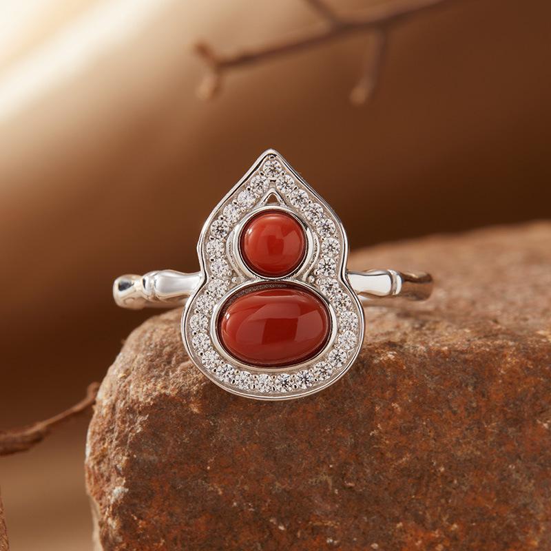 Natural Garnet Turquoise Hetian Jade Lapis Lazuli Nanhong Gourd Pendant Necklace Women'S Set S925 Sterling Silver Colored Treasure