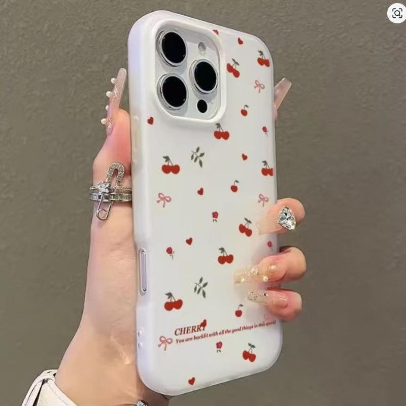 New Red Cherry Case for Apple iPhone 13Pro, 14, 15Pro, 16 & 17 - High-end Girly Niche Design