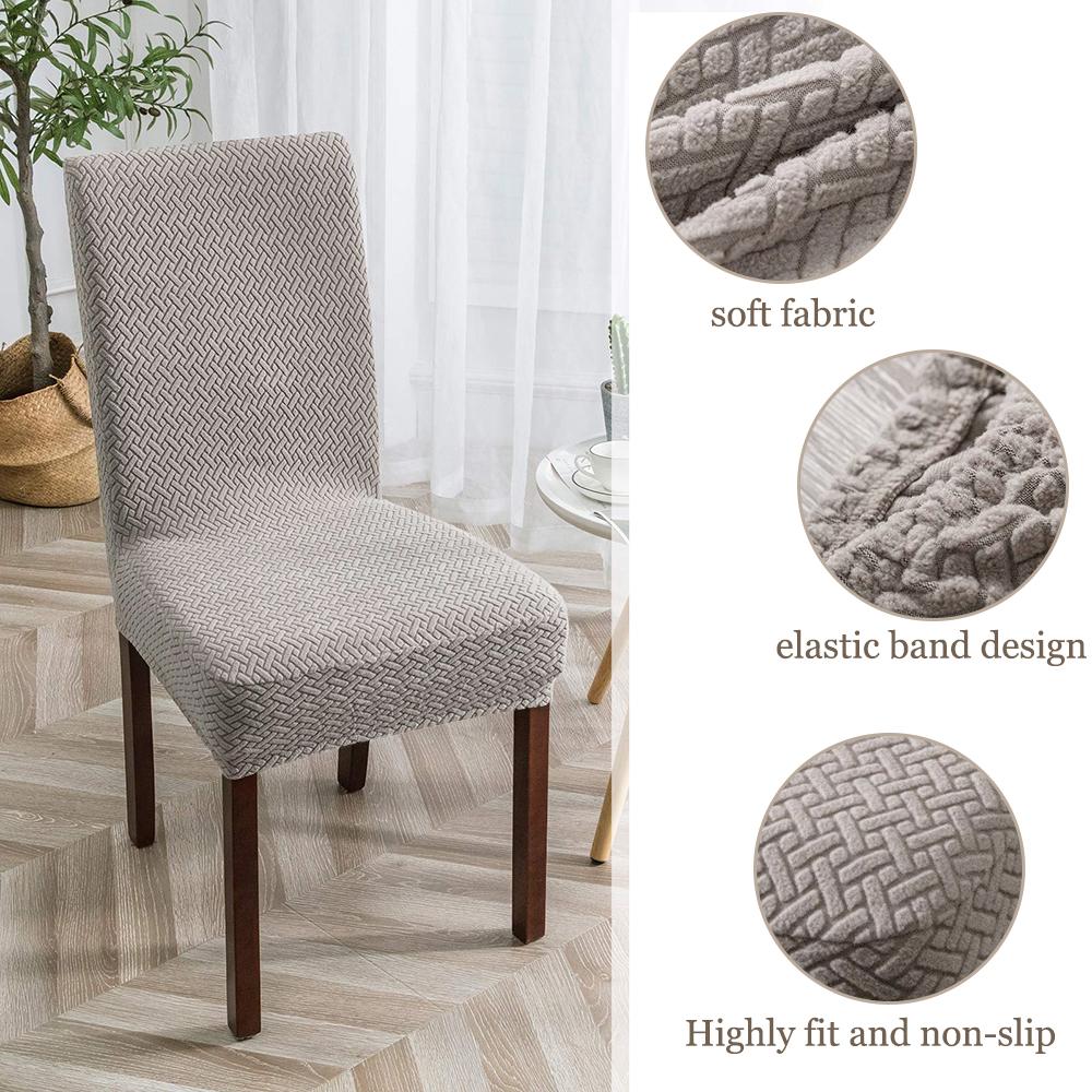 T-Jacquard Dining Chair Cover Solid Color Soft Elastic Fabric Chair Slipcover Protector Washable Kitchen Living Room Wedding