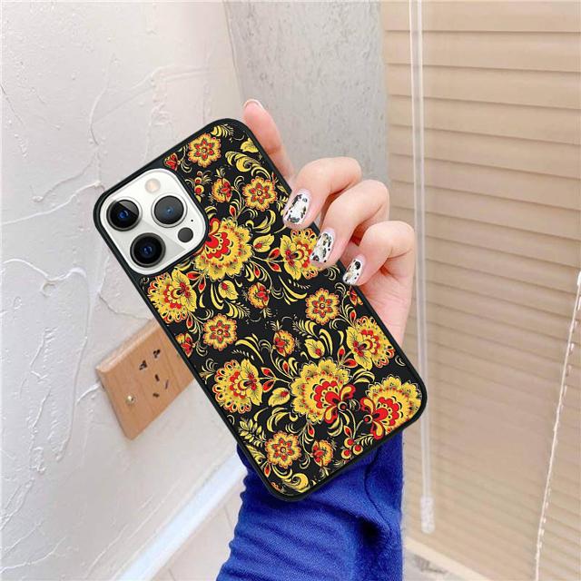 Khokhloma Russian Pattern Flower Cover For iPhone 17 Air 15 16 14 13 12 Pro Max 11 Pro Max Plus Phone Case Coque