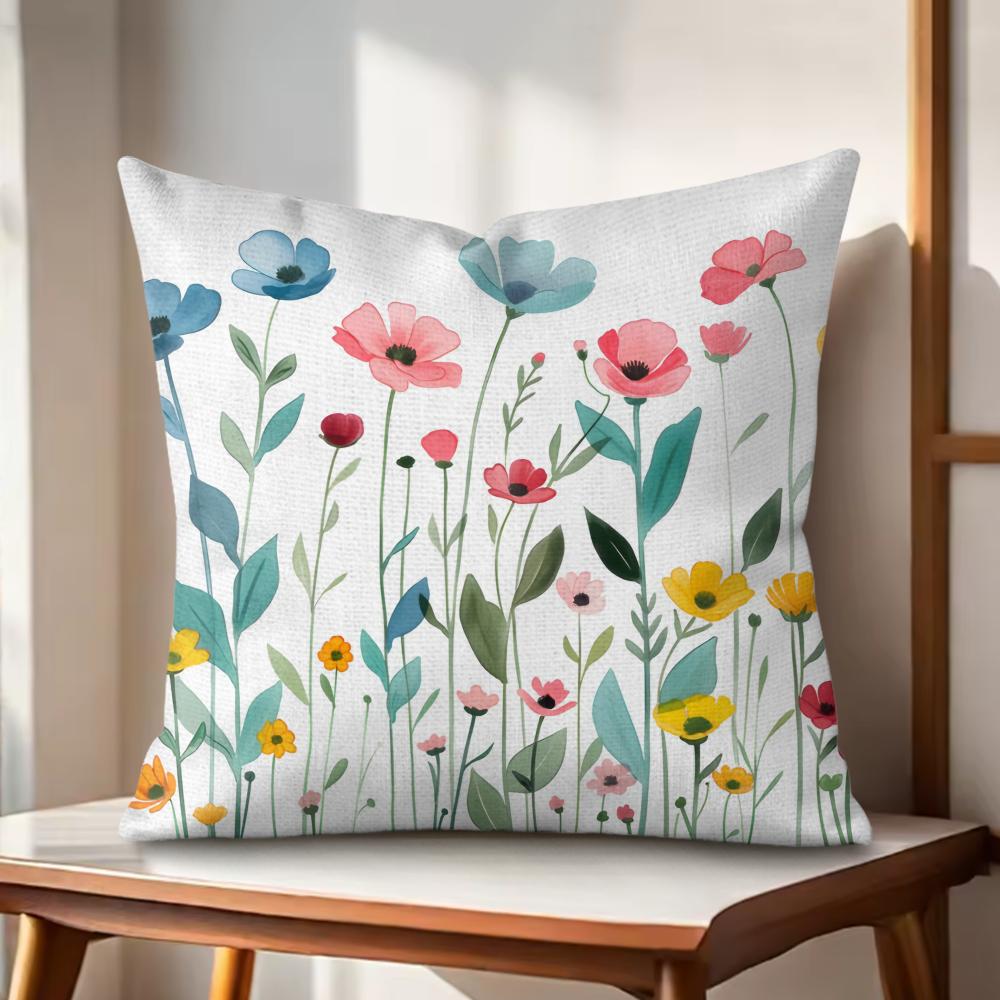 Spring Flowers Cushion Cover Natural Linen Organic Fabric DoubleSided Printing Couch Pillow Covers Home Decor