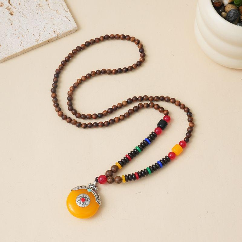 Ethnic Style Wood Necklace & Prayer Beads - Unisex Versatile Chicken Wing Wood Sweater Chain