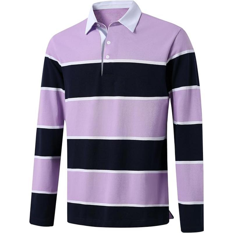 Herren Poloshirt Langarm Gestreift Trocken und Lässig mit Kragen Perlenstoff Golf Poloshirt für Herren