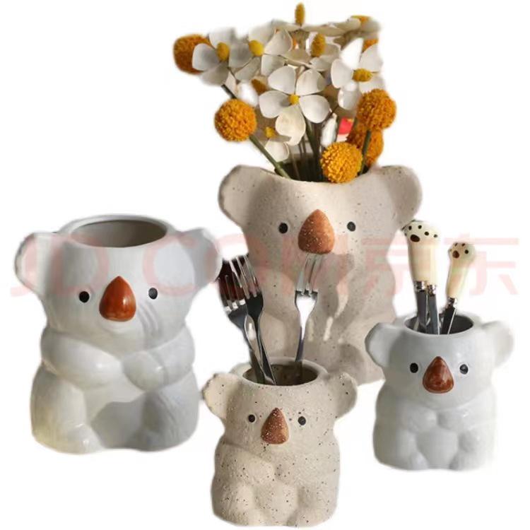Cute Koala Retro Resin Flower Pot - Succulent Bonsai Holder & Makeup Storage Vase