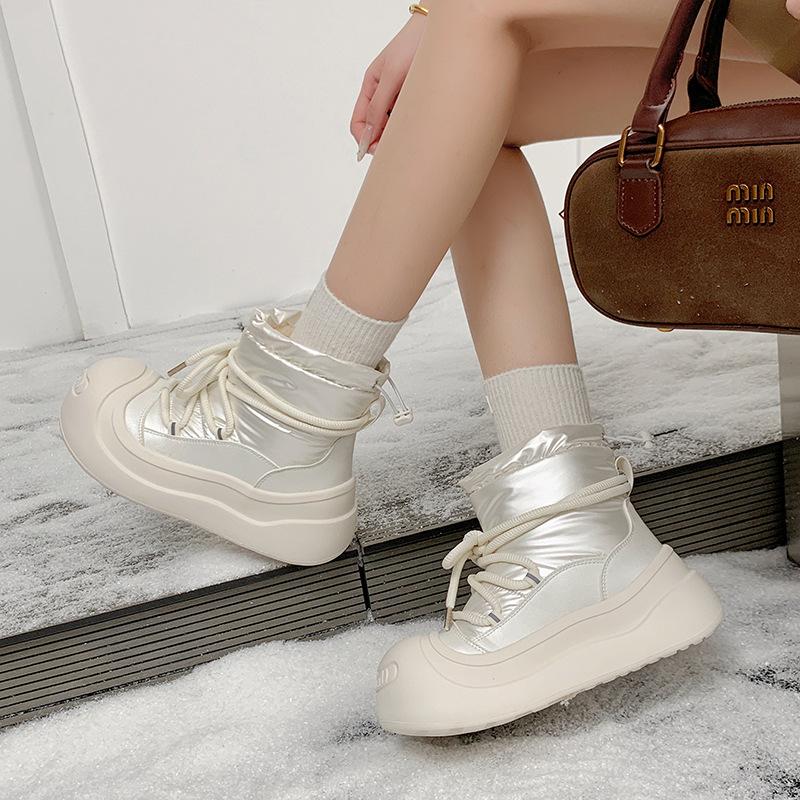 Cowhide Version Thick-soled Snow Boots Women's New Warm and Non-slip Cotton Shoes Women's Winter Velvet Thickened Short Boots
