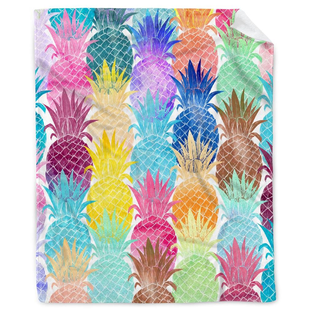 Colored Pineapple Blanket Tropical Fruit Blanket Cartoon Style Flannel Comfort Blanket