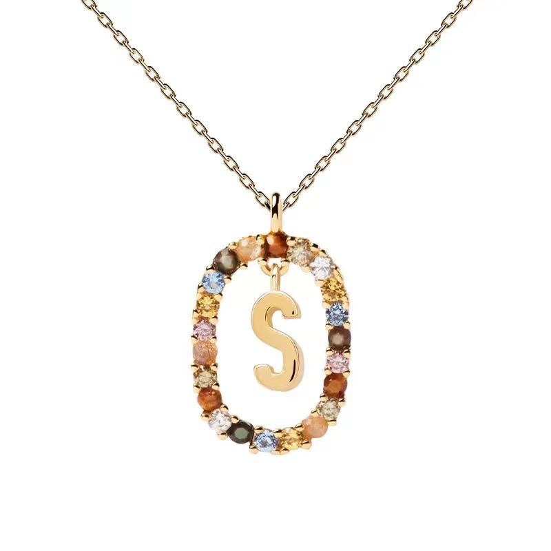 Colored Zirconia 26-Letter Necklace: European & American Style Simple Clavicle Chain Pendant