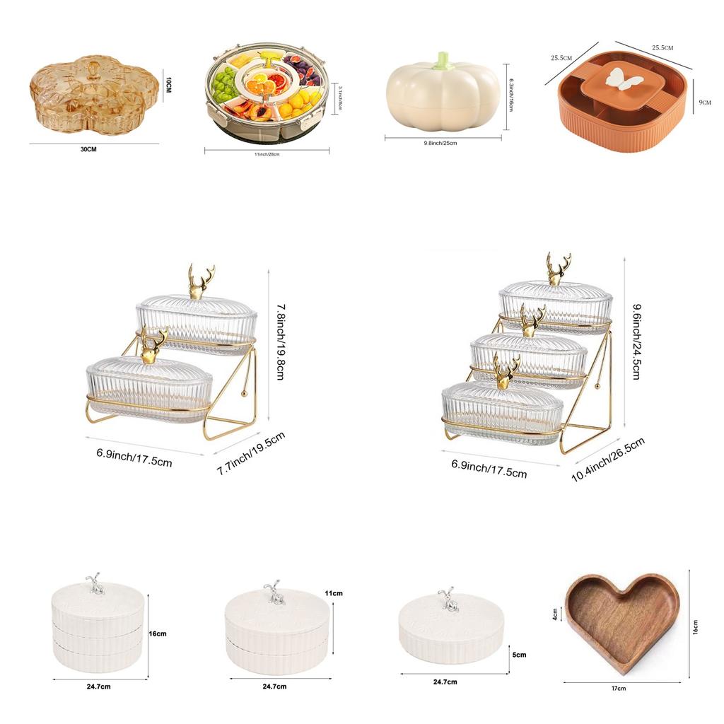 With Compartments Divided Serving Tray with Lid Veggie Tray Portable Snack Box Food Container for Biscuits, Candy, Fruits, Nuts