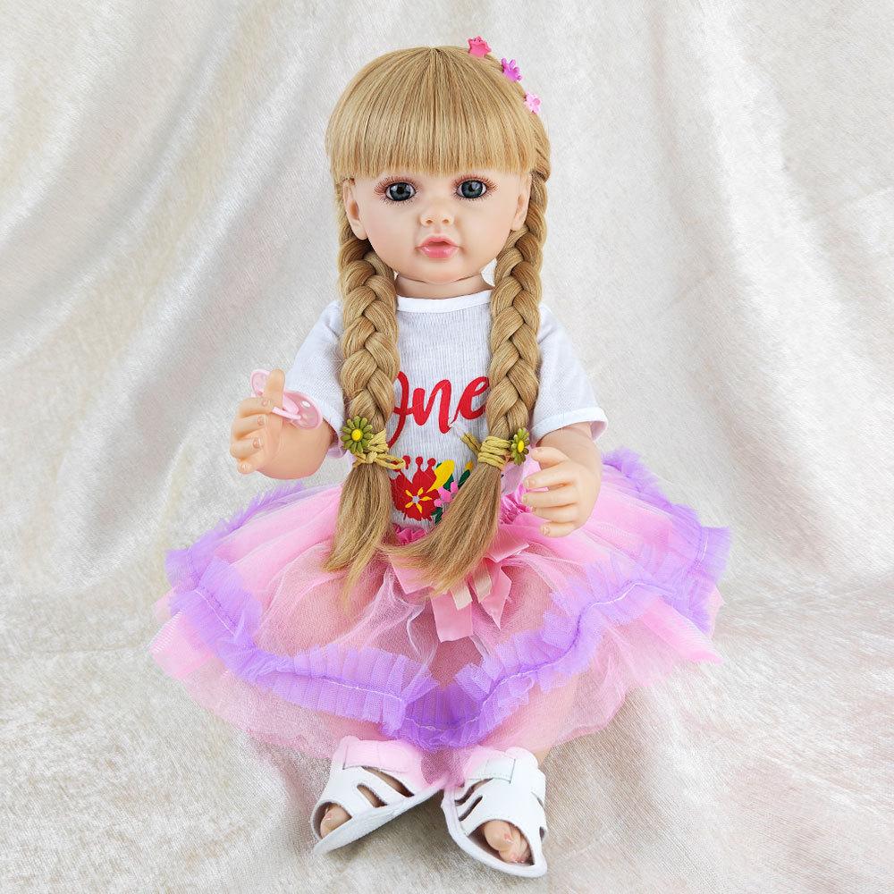55cm Lifelike Full Silicone Body Reborn Baby Blonde Hair Girl Doll Alive 22inch Newborn Bebe Cute Birthday Gift For Child