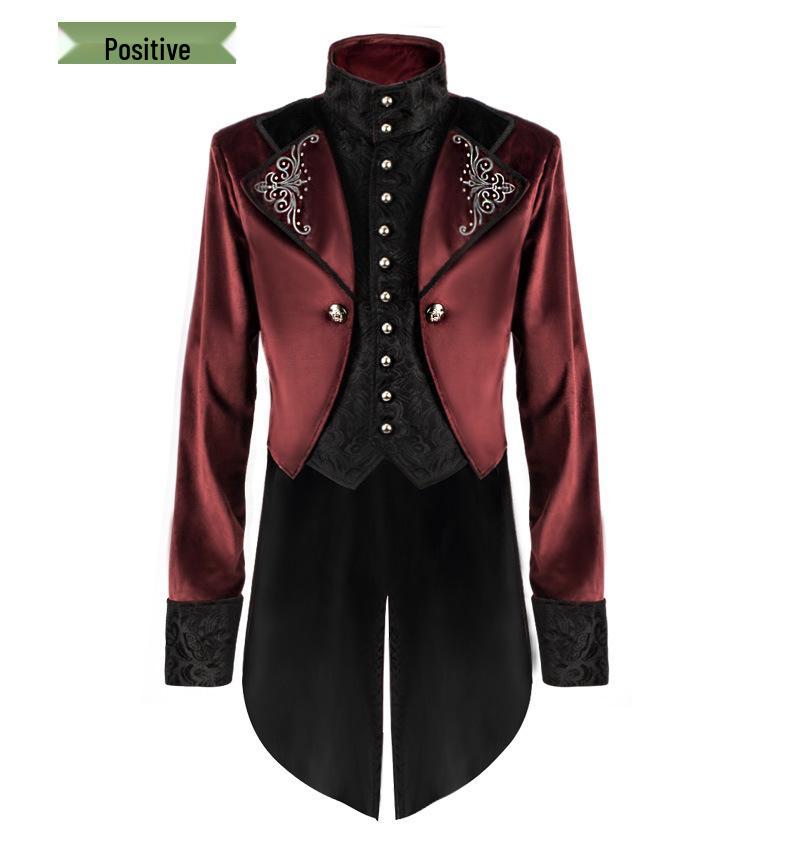 Pánský vínově červený retro punkový kabát střední délky se stojáčkem (Vydání 2025)