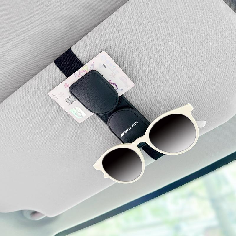 2025 Hot Leather Dual-Clip Glasses Holder Car Magnetic Sunglasses Storage Clip For Mercedes Benz AMG W206 W204 W205 W212 W213 W2