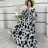 Fattened extra large size floral long-sleeved dress 100kg fat girl long dress one-word shoulder loose maternity dress
