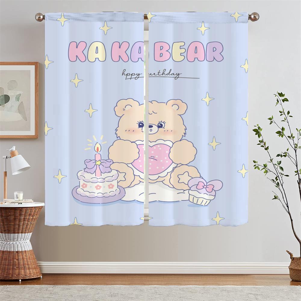 

Cute Bear Chiffon Curtain Tiebacks Sheer Curtains in the Living Room Decoration Blinds Tentacles Short Window Curtains Home Lace W50xH70cmx2pcs-CL