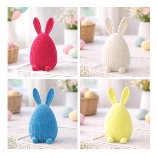 Resin Flocked Easter Bunny Egg Figurine Spring Party Tiered Tray Centerpiece for Tabletop Entryway Home Decor