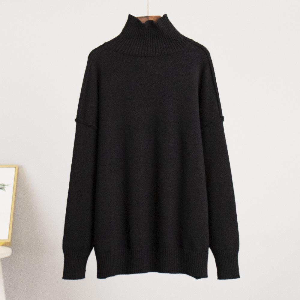 Women's New Autumn  Winter Patchwork Turtleneck Sweater Casual Oversized Thick Knit Pullover Sweatshirts for Women