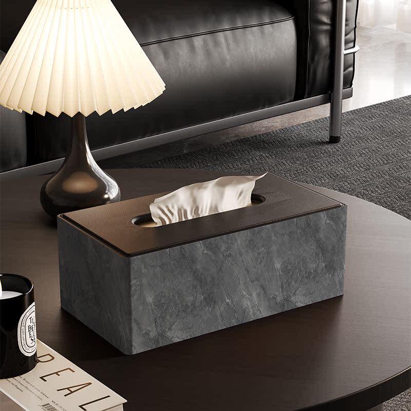 Marble Pattern Leather Tissue Box