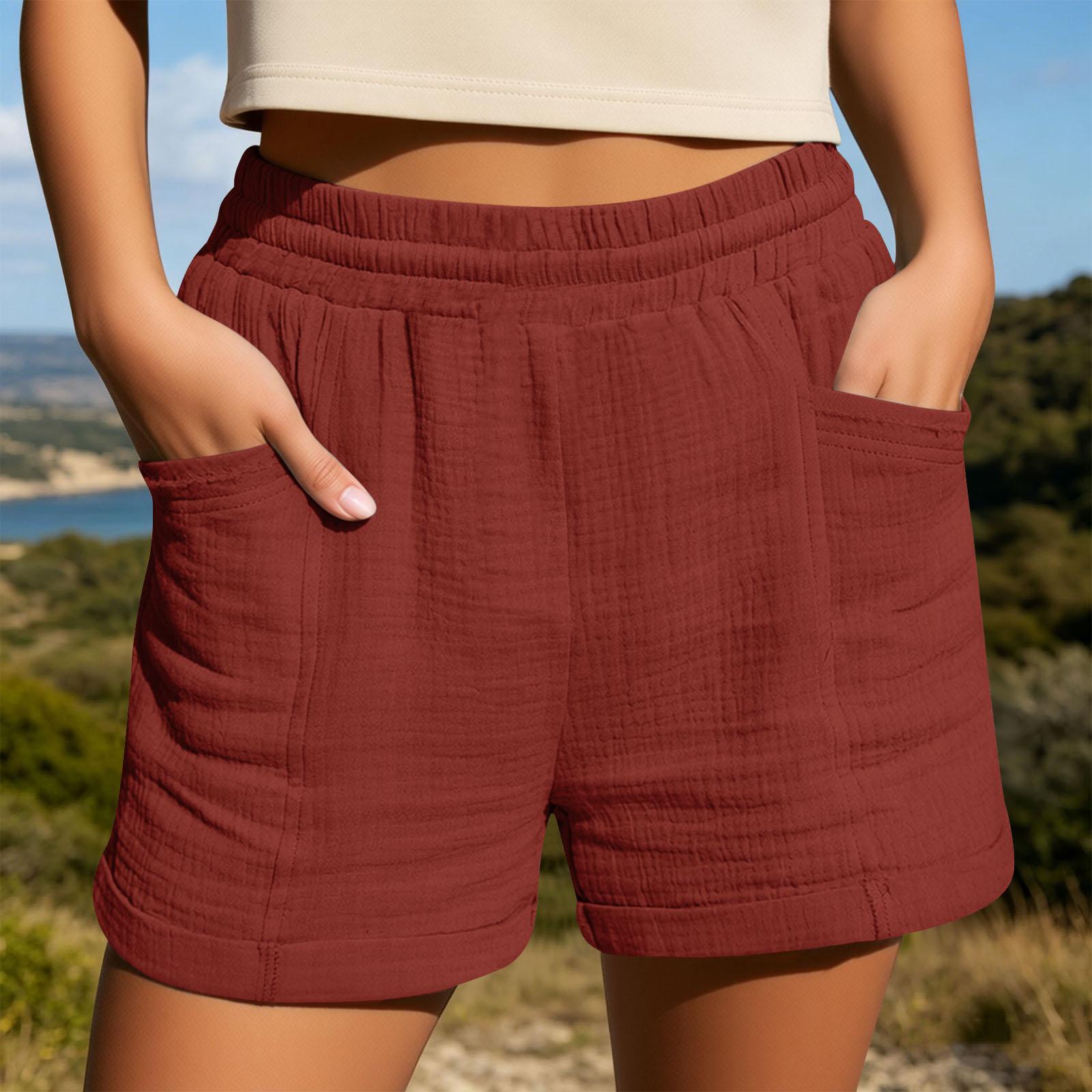 

Women s Shorts Summer Casual With Pockets Drawstring Elastic Lightweight Outdoor XXL винный