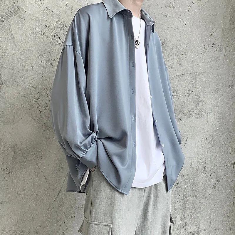 Men Spring Long-sleeved Shirts Korean Comfortable Blouses Male Harajuku Casual Loose Single Breasted Shirt