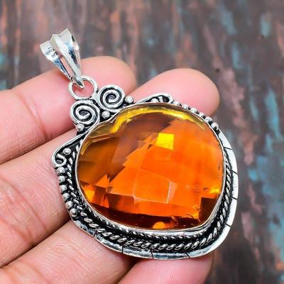 Citrine Gemstone Handmade Jewelry 925 Sterling Silver Pendant Foe Women