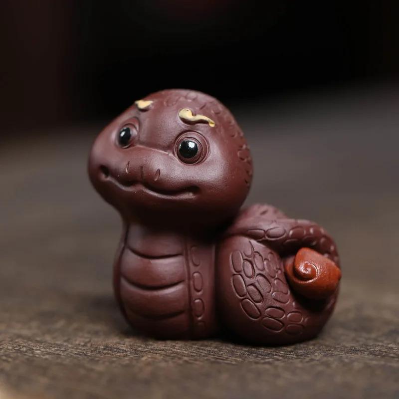Purple Sand Tea Pet Household Teaware Decoration Lovely Art Tea Pet Creative Can Raise Tea Play Decoration Zodiac Snake Mascot