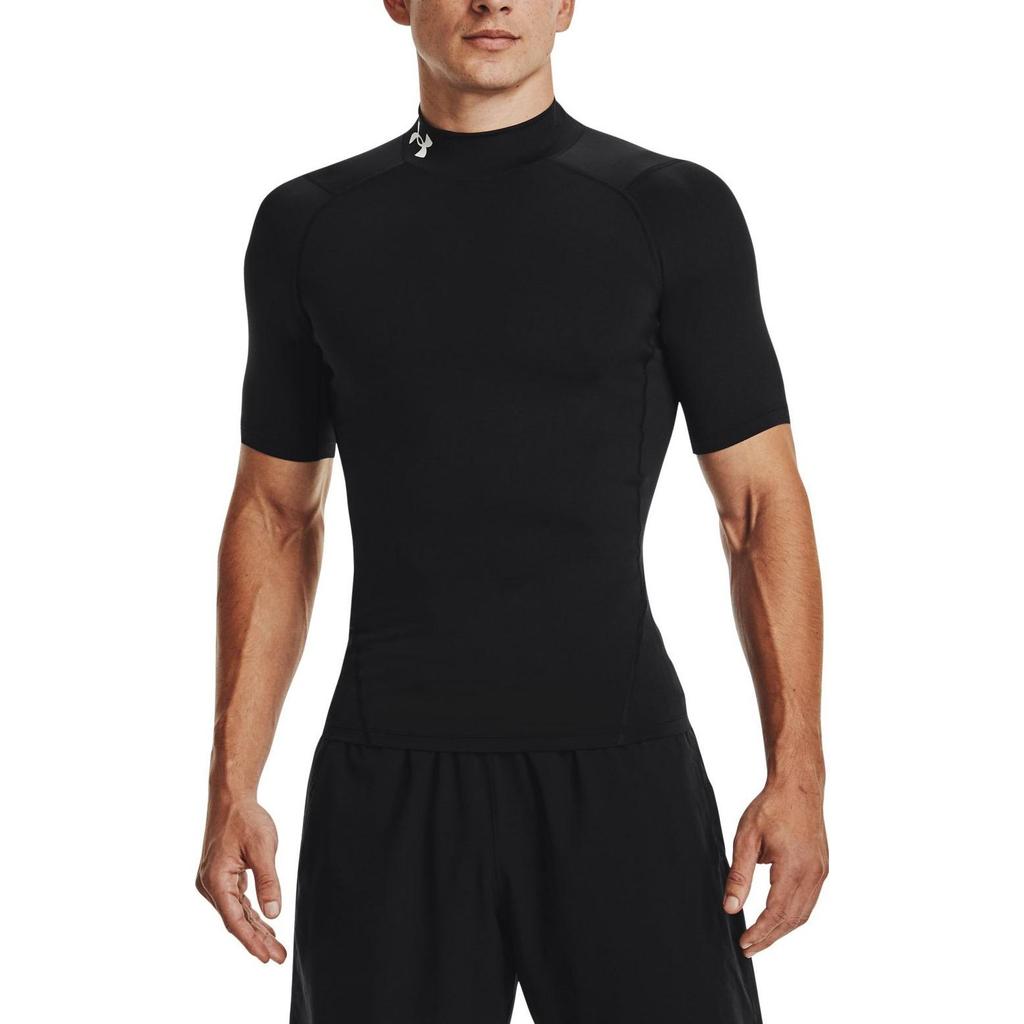 Under Armour Camiseta de Compresión de Manga Corta y Cuello Alto de Color Sólido para Hombre Tops Negro 1372586-001