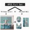 4Pcs Warm Blue Wooden Board Pattern Bubble Bath Sheep Pattern Shower Curtain Set Bathroom Curtain, Bathroom Decor Floor Mat