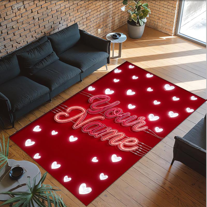 Valentine Love Theme Crystal Velvet Rug Personalized Custom Name Text Soft Floor Mat Home Decor