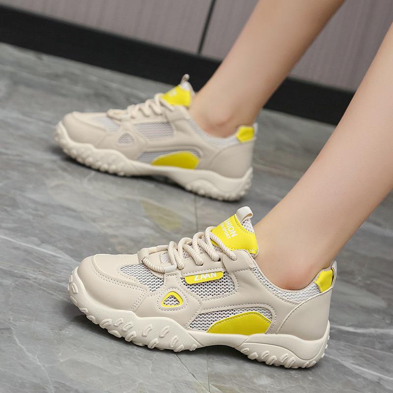 Korean version of mesh breathable sports shoes women's 2025 summer new versatile color matching lace-up low-top casual shoes outer wear