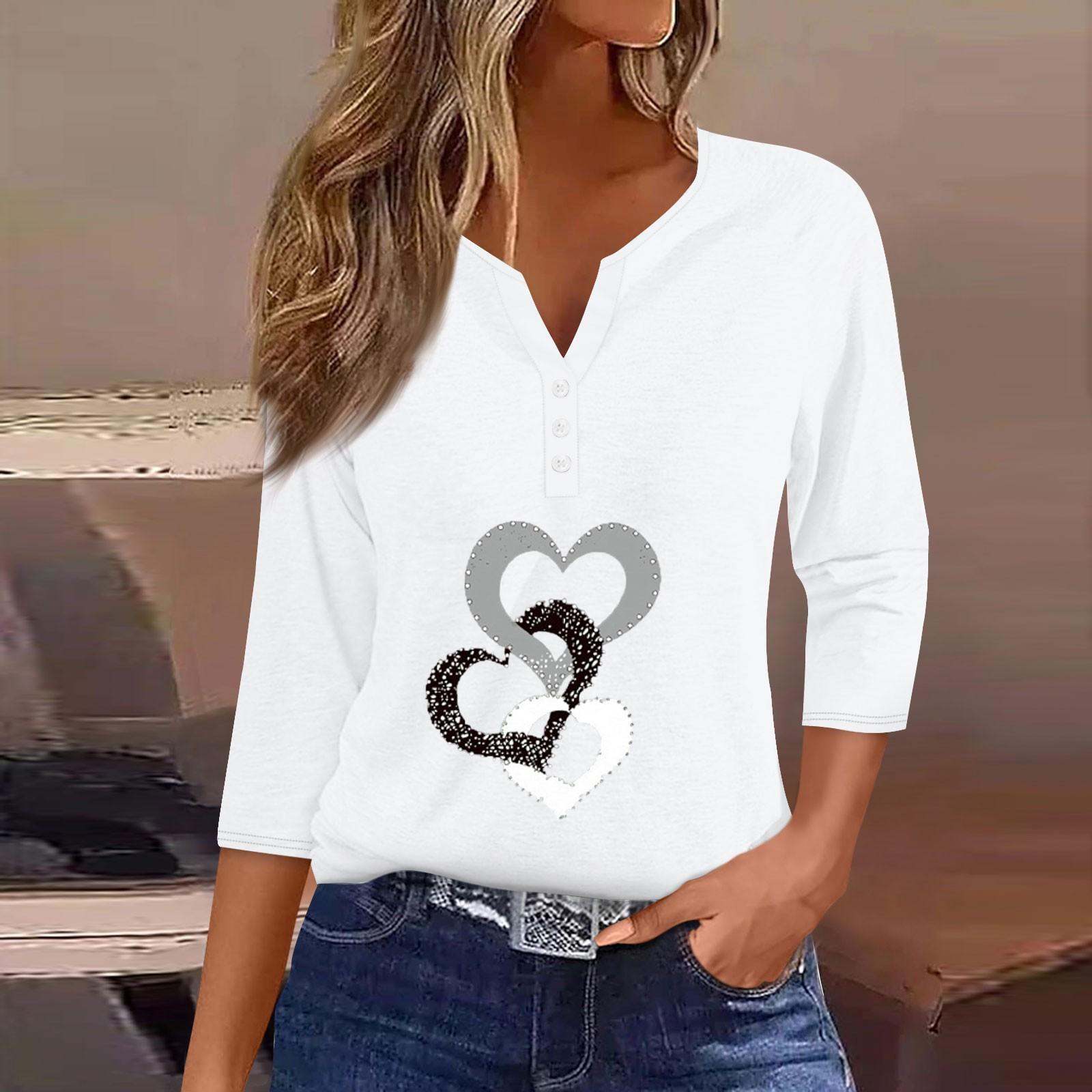 

Жен. Футболка Футболка С принтом Пуговицы Рукав 3/4Ежедневно Выходные Мода Классический Топ с v-образным вырезом Обычный M белый