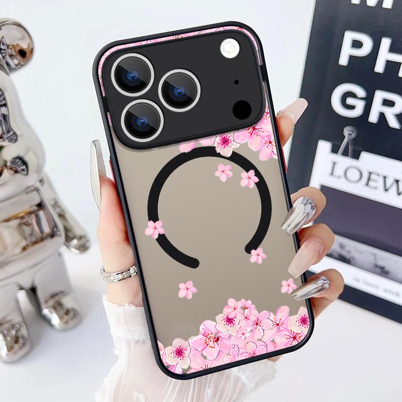 Flowers Leaves Pattern Magnetic Phone Case For iPhone 17 15 16 Pro Max 14 13 Pro 17 For Magsafe Wireless Charge Soft Edge Cover