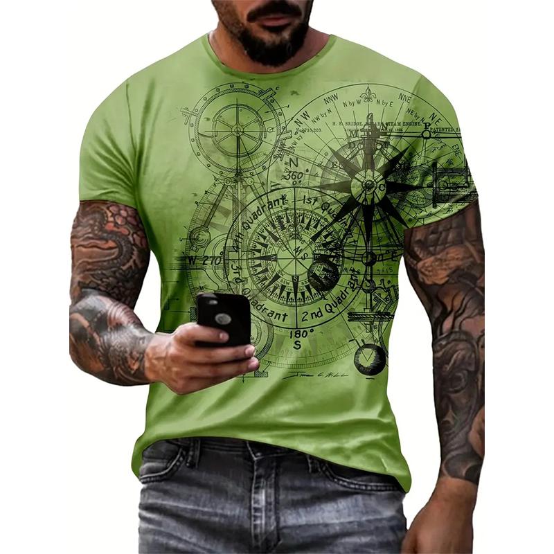 Ny Sommar Herrmode T-shirt Personlighet Koordinatmönster Tryckt Herr T-shirt Topp