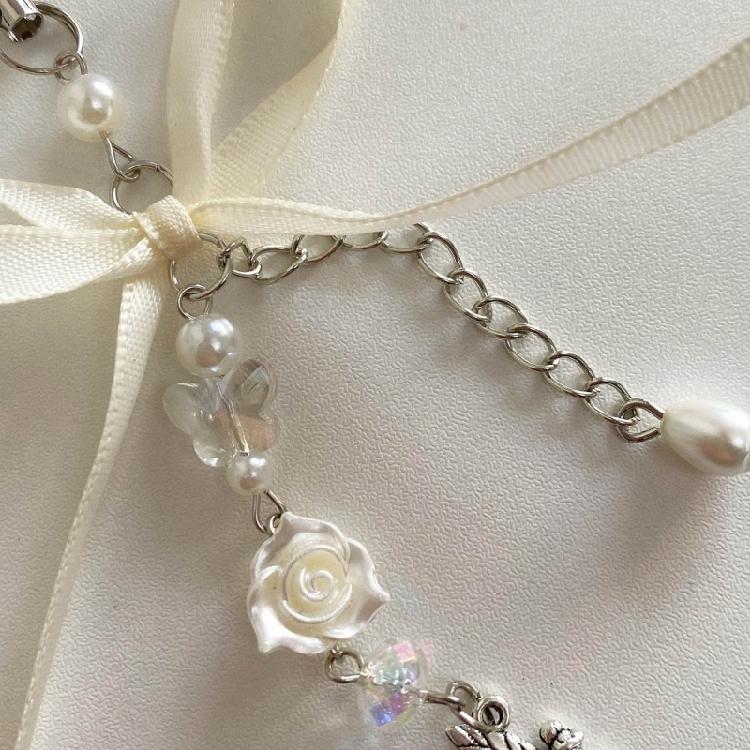 Blumen Engel Anhänger Schlüsselanhänger Süße Schleife Handy Anhänger Handyband Lanyard Perle