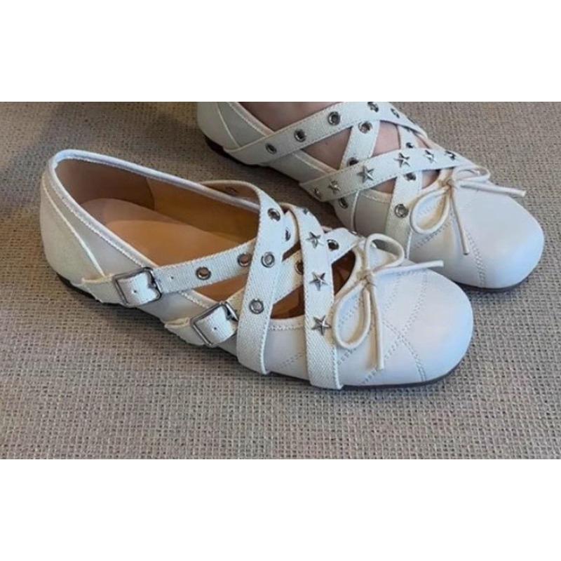 Fashion New Lolita Dance Shoes for Women Ballet Flats Footwear Designer Female Butterfly-Knot Buckle Fashion Silk Ladies Round Toe Shoes