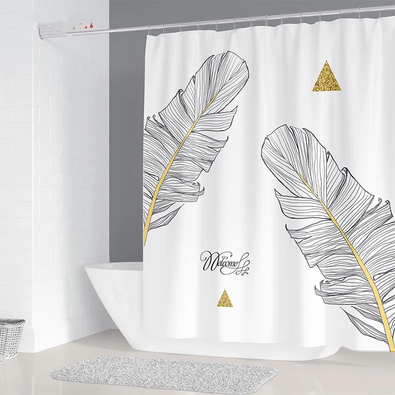 Simple Geometric Nordic Chandelier Printing Bathroom Shower Curtain Polyester Waterproof Home Decoration Curtain with 12 Hooks
