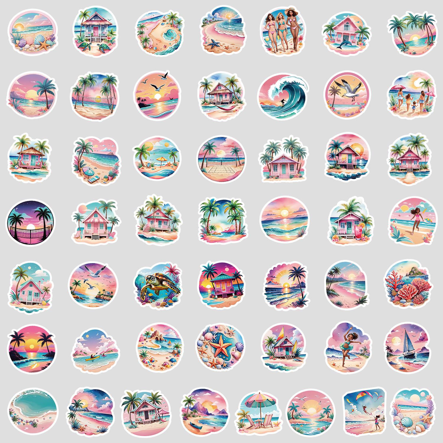 

50 Pieces of Cute Beach Series Graffiti Stickers, Creative Cartoon Stickers, Waterproof Decorative Stickers for Computers