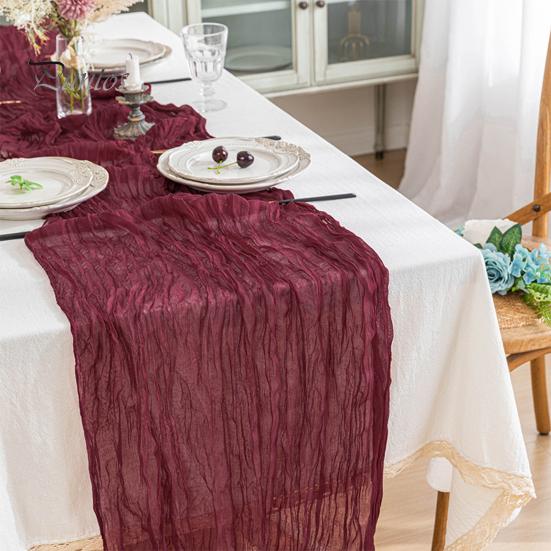 Soft Polyester Table Runner Rustic Cheesecloth Runner, Wedding Sheer Kitchen Dining Accessory Boho for Bridal Shower Baby Elegant Party