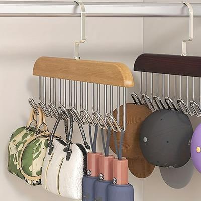 1pc Wooden Clothes Hanger with 8 Wave Hooks, Multi-Purpose Unfinished Wood Hanger for Undergarments, Bras, and Accessories Storage