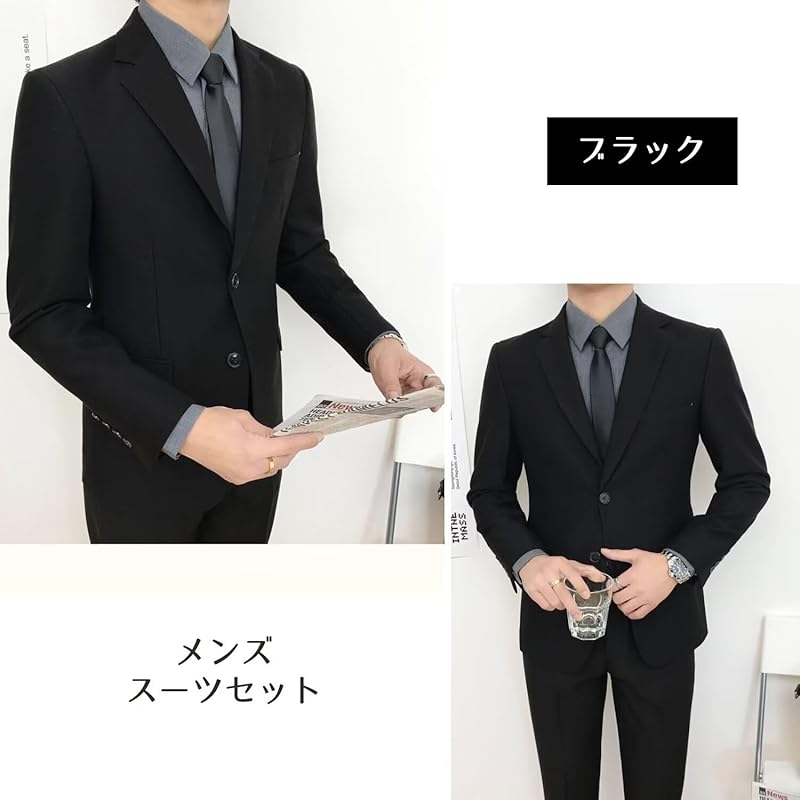 [Yucahype] suit men's top and bottom set formal casual business suit two button slim set up tailored jacket Plain color blazer slacks long pants