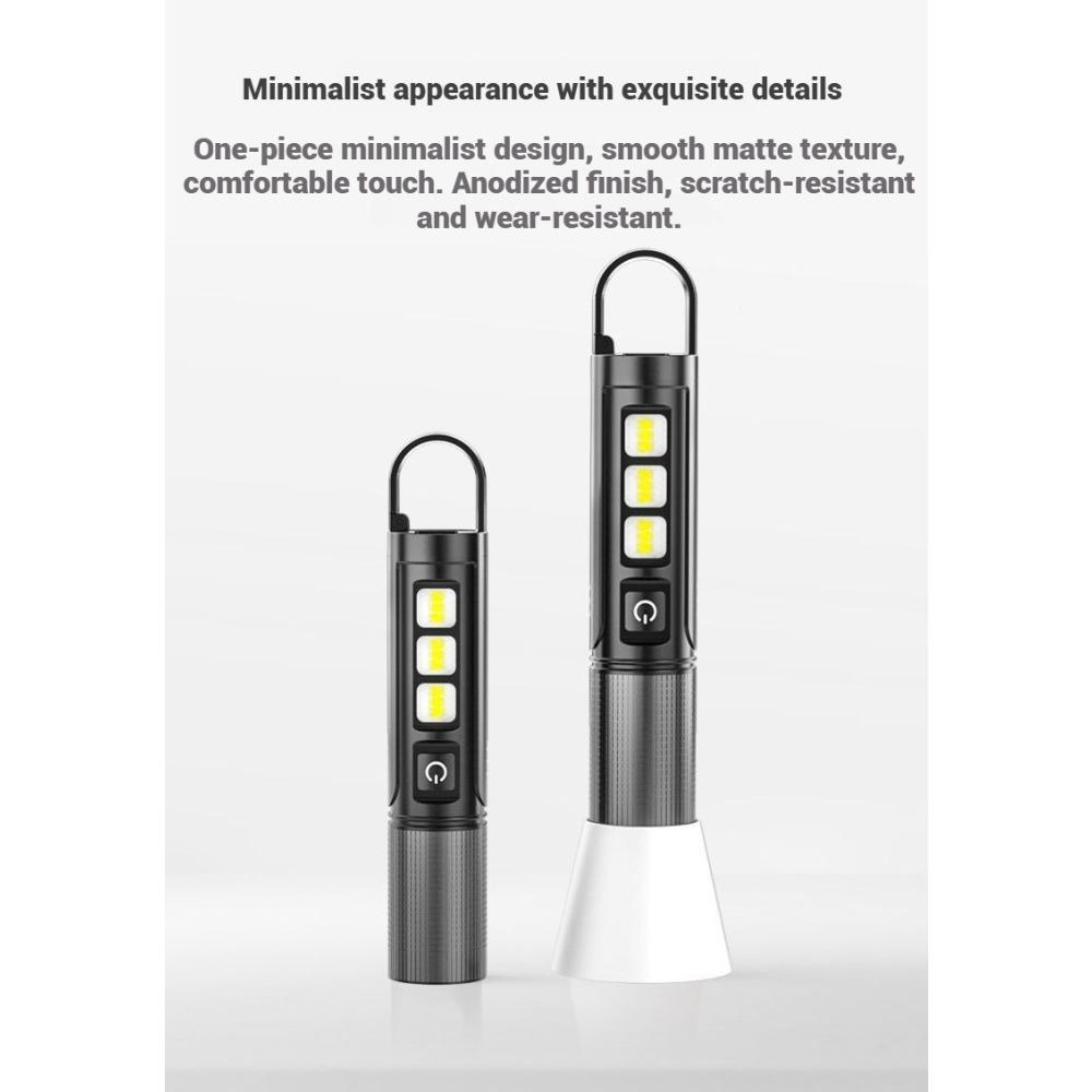 Multifunctional P50 Flashlight with Zoom, Strong Light, Telescopic Focus, Multifunctional Hole Exploration Patrol Keychain TYPE-C Charging